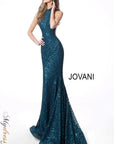 Jovani Dress Blue Sequin Lace Mermaid Gown Strapless Sleeveless Size 8 High Neck