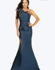 Terani Couture Size 12 One Shoulder Beaded Mermaid Formal Evening Gown Long Dress