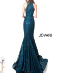 Jovani Dress Blue Sequin Lace Mermaid Gown Strapless Sleeveless Size 8 High Neck